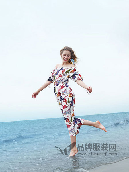 欧玥女装2018春夏气质长款侧包系带花色连衣裙