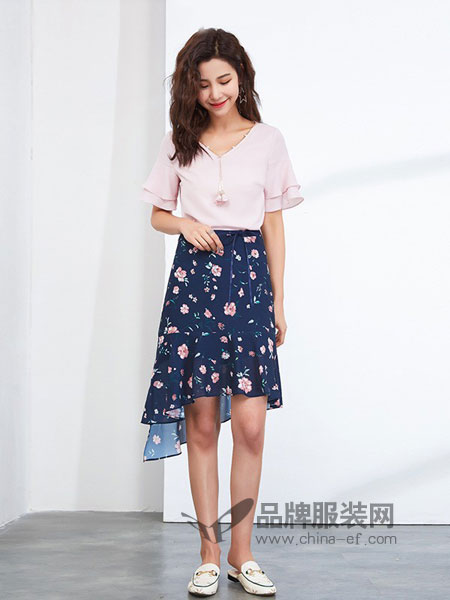 金苑女装2018春夏新品女装碎花荷叶A字半身裙