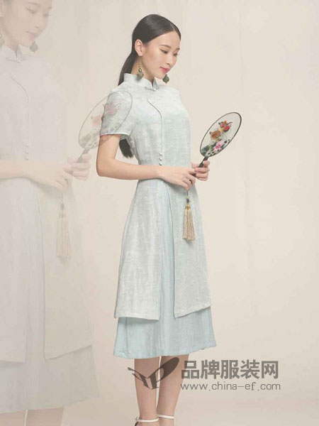 华艺嘉年女装2018春夏民族风复古中式改良旗袍裙修身长款短袖