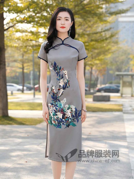 忆花寻女装2018春夏中国风白色丝绸时尚优雅改良日常长款旗袍连衣裙