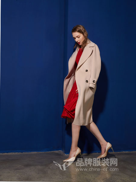 埃迪拉女装2018秋冬羊毛呢外套 冬季袖袢双面呢大衣