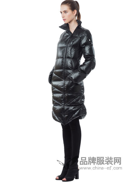 SNOWMAN NEW YORK女装2018秋冬黑色显瘦女士修身加厚中长款羽绒服外套