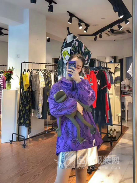 DNCY女装2018秋季紫色两面穿国潮宽松棉服防风外套男女