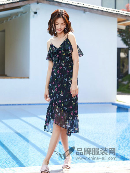 DoubleLove女裝2018春夏少女慵懶風(fēng)吊帶裙女夏外穿中長(zhǎng)連衣裙