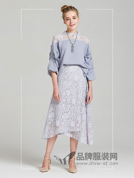特芙娜女装2018春夏新款勾花蕾丝半身裙高腰开叉包臀一步铅笔裙