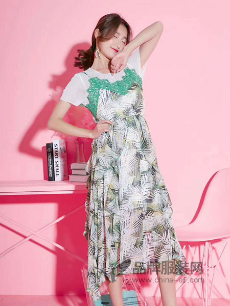 M+女装2018春夏度假风背心吊带两件套 韩国花料定制款 肩带可调节