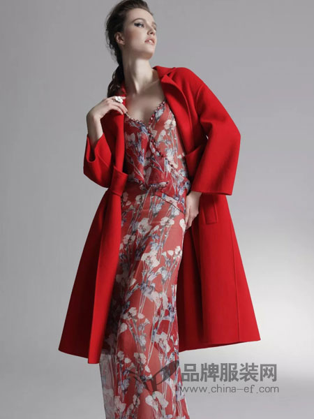 红贝缇女装2018秋季蕾丝镶边设计提花连衣裙
