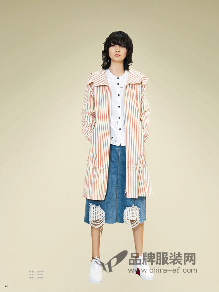BUKHARA布卡拉女装2018秋冬长款外套韩版宽松条纹呢子大衣加厚潮