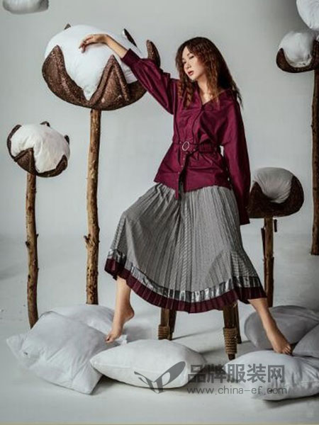 Zimple女装2018秋季时髦随意系带衬衣 纯色蘑菇灰时尚T恤衫