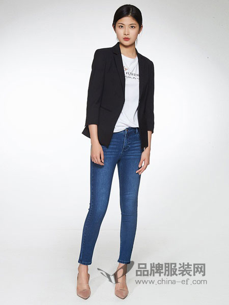 ETAM女装2018春夏新品纯色翻领七分袖外套女