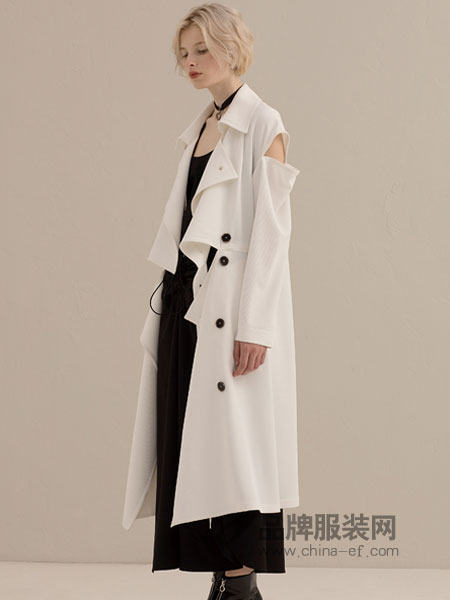 奕色女装2018秋季韩版双排扣黑色显瘦系带女士风衣