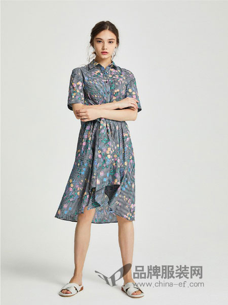 蒙迪爱尔女装2018春夏韩版修身显瘦长款中袖裙子潮