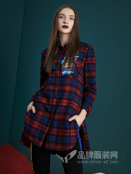 水淼SHUIMIAO女装2018秋季中长款格子百搭衬衣学生韩版潮流