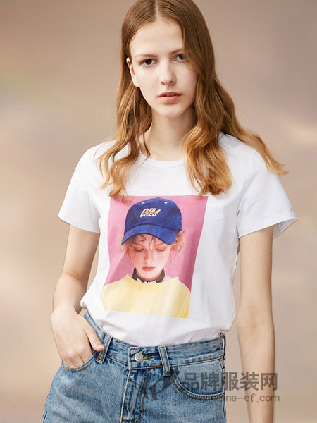爱客女装2018夏季韩版宽松舒适纯棉印花短袖短款T恤