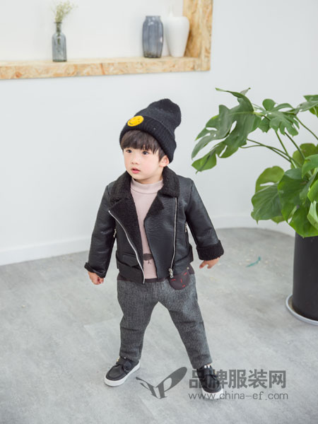安米莉童装2018秋冬儿童加绒加厚棉衣翻领连帽夹克外套