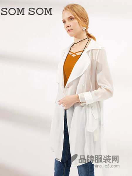 索玛女装2018秋季新品流行简约白色不规则时尚中长款长袖风衣外套
