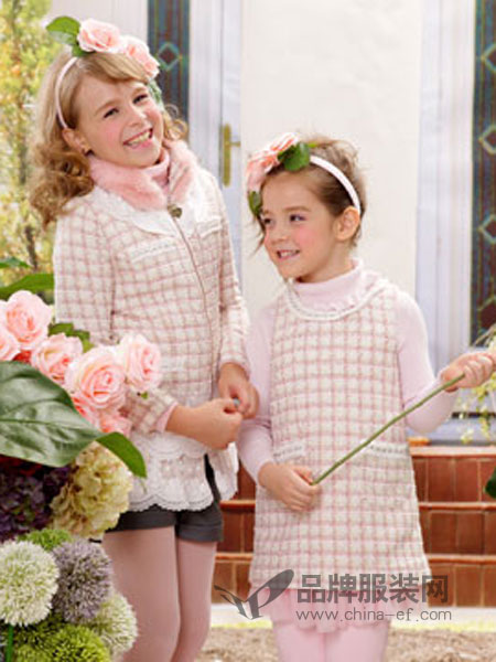 青青果童装儿童格纹复古长袖半身裙两件儿童两件套
