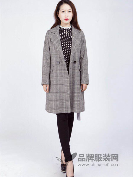 阿莱贝琳女装2018秋冬新款韩版格子纹时尚女子中长款风衣外套