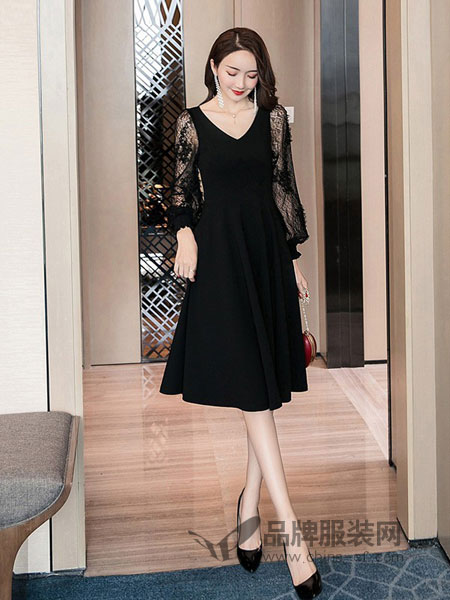 芊妃美女装2018秋冬新款韩版修身显瘦中长款黑色裙子成熟气质
