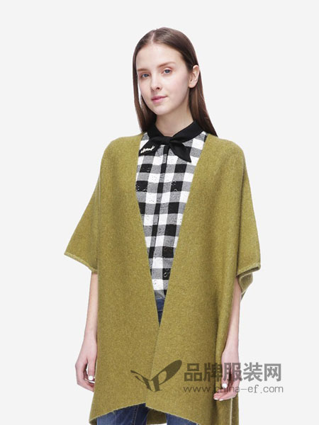 圣卡萝女装2018秋冬新品韩版时尚五分袖中长毛呢外套