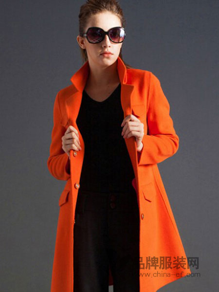 逸鸿女装橙色中长款外套