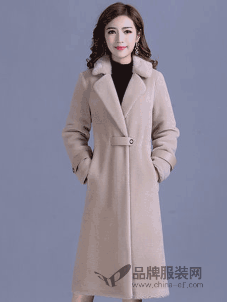 蓝贝紫女装2018秋冬金貂绒毛呢加厚长款外套