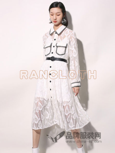 rancloth/然可时女装2018秋冬新款收腰长袖气质显瘦长裙