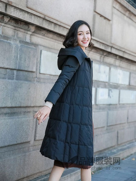 夏米朵女装2018秋冬韩版时尚修身大款过膝白鸭绒连帽外套
