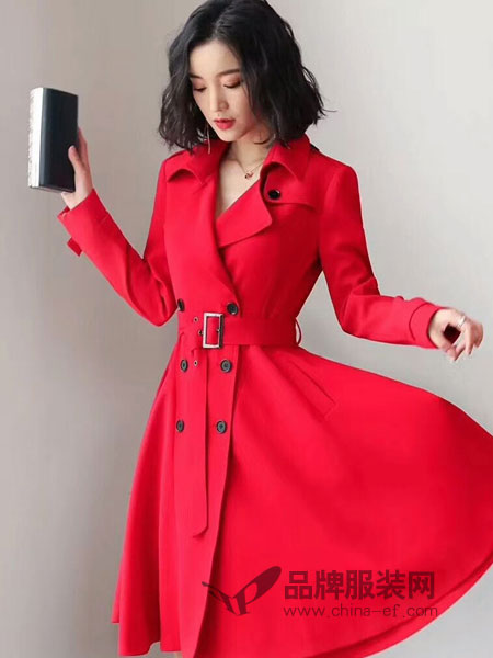 雨珊女装2018秋冬新款红色连衣裙中长款气质名媛裙子
