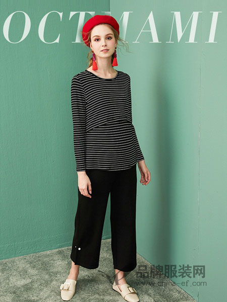 O.C.Tmami 十月妈咪女装2018秋冬圆领条纹长袖百搭