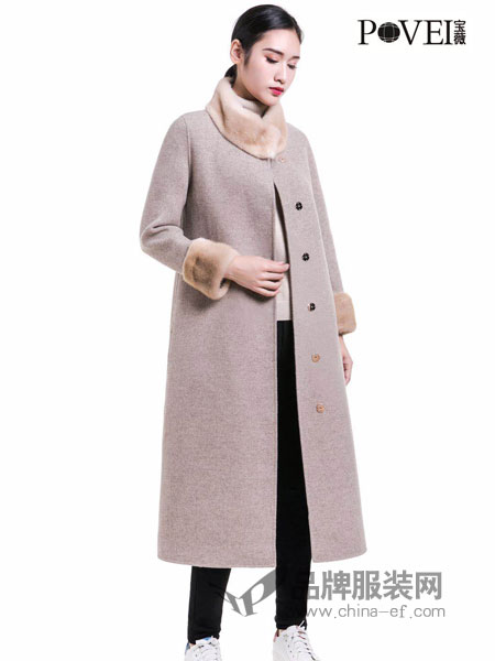 宝薇女装2018秋冬单排扣羊毛双面呢大衣长款毛呢外套