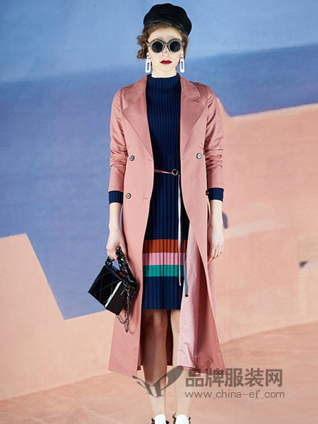 曼诺比菲女装2018秋冬新款时尚净色长袖中长款修身梭织风衣外套