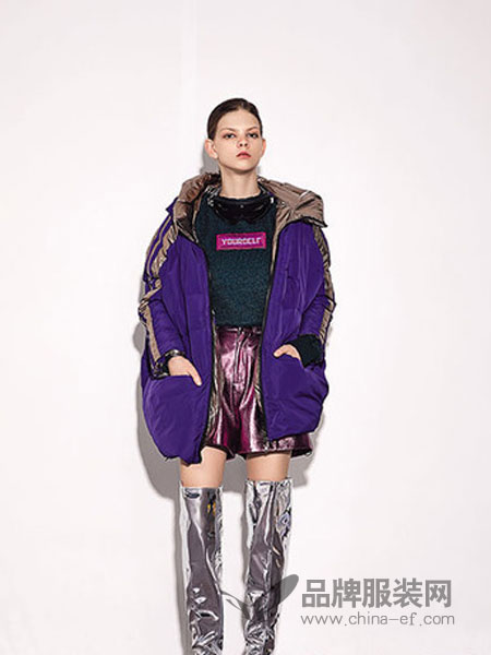 女装2018冬季紫色中长款加厚羽绒服