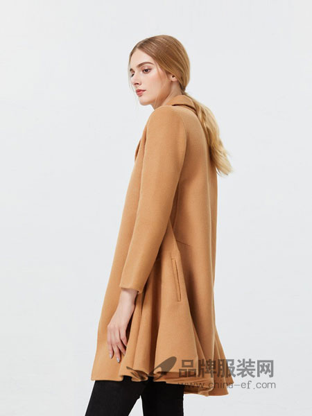 丹时尼女装2018秋冬新款羊毛大衣西装领两粒扣长袖毛呢外套