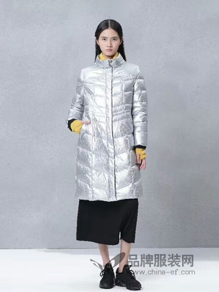 知煜女装2018冬季休闲显瘦立领亮银色中长款保暖外套