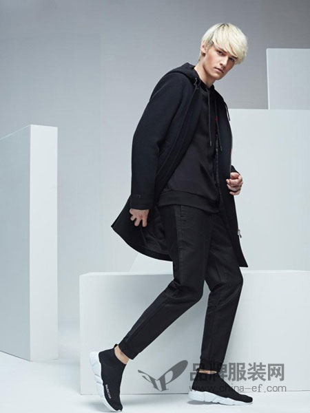 范路尼-fanluni男装2018冬季黑色中长款连帽外套