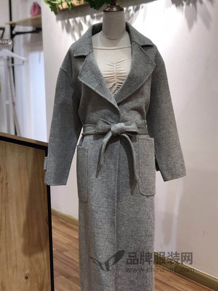 摩兰度女装2018秋冬优雅气质显瘦腰带双面羊毛呢大衣外套
