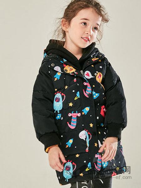 米妮哈鲁童装2018秋冬中长款连帽儿童厚羽绒服