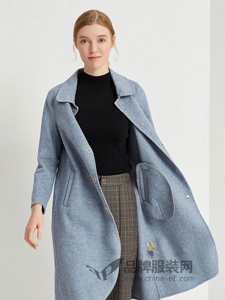 依维妮女装2018秋冬新品修身显瘦中长款羊毛外套双面呢大衣