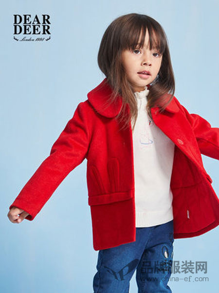 迪迪鹿童装2018冬季红色长袖保暖单排扣外套