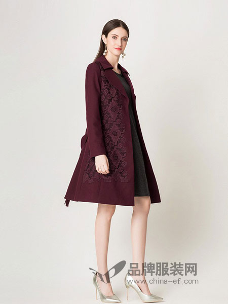 奥莎尼女装2018秋冬中长款长袖气质时尚羊毛提花魅力大衣