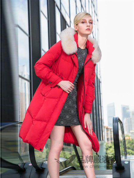 U.BELLE雨贝尔女装2018秋冬毛领时尚韩版潮中长款白鸭绒加厚外套