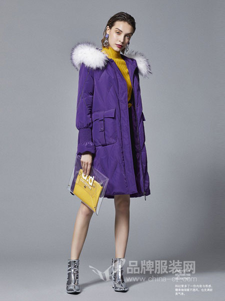 艺素女装2018秋冬新款韩版宽松白鸭绒加厚紫色外套