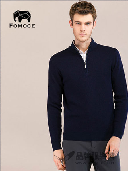 法曼斯(FOMOCE)男装2018冬季半高领拉链时尚纯羊毛衫