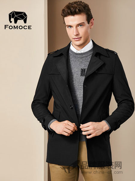 法曼斯(FOMOCE)男装2018冬季英伦风商务休闲防风风衣外套