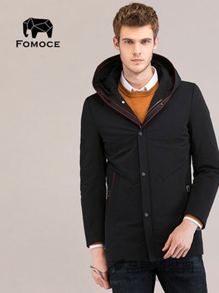 法曼斯(FOMOCE)男装2018冬季中长款加厚保暖白鸭绒休闲连帽外套