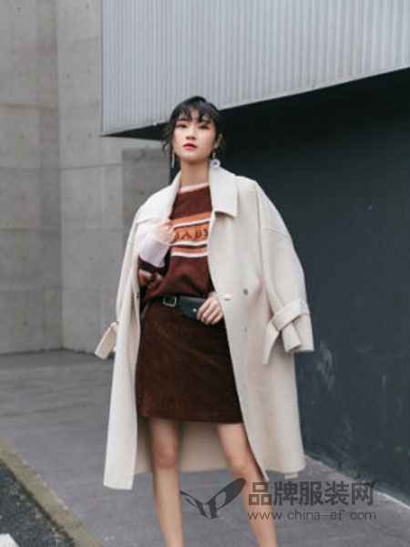 夏柏女装2018秋冬韩版中长款双排扣腰带大衣外套