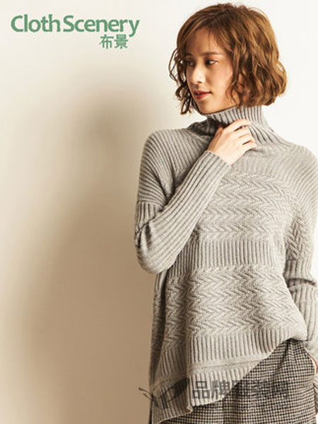 ClothScenery布景女装2018冬季高领麻花图案长袖毛衣