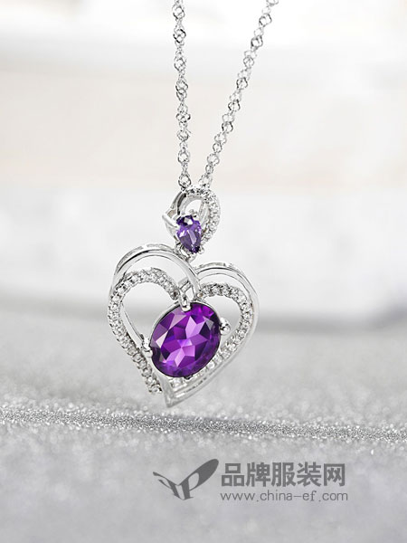 铂晶尔曼饰品纯银项链心形天然石紫水晶吊坠母亲节生日礼物