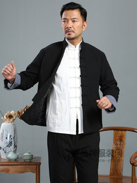 圣西哲男装2018秋冬中国风长袖棉袄汉服复古中式盘扣外套